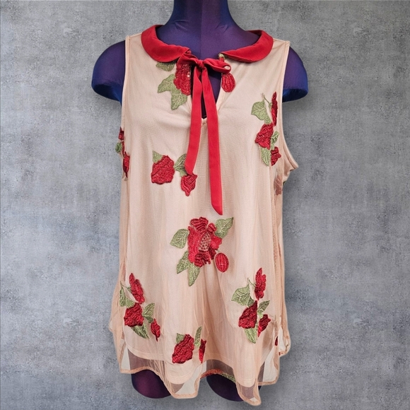 Disney Lauren Conrad Snow White Red Rose Mesh Swing Tank Top Size Large Women M4 - Picture 1 of 8